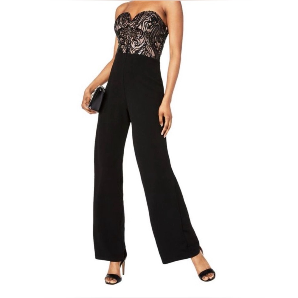City Studio Black Strapless Sequin Jumpsuit